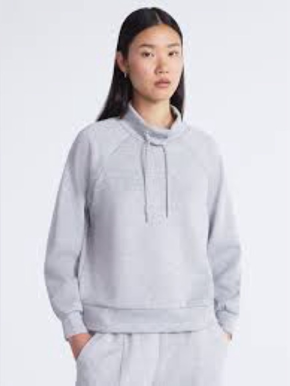 Gray Pullover Sweatshirt with Drawcord